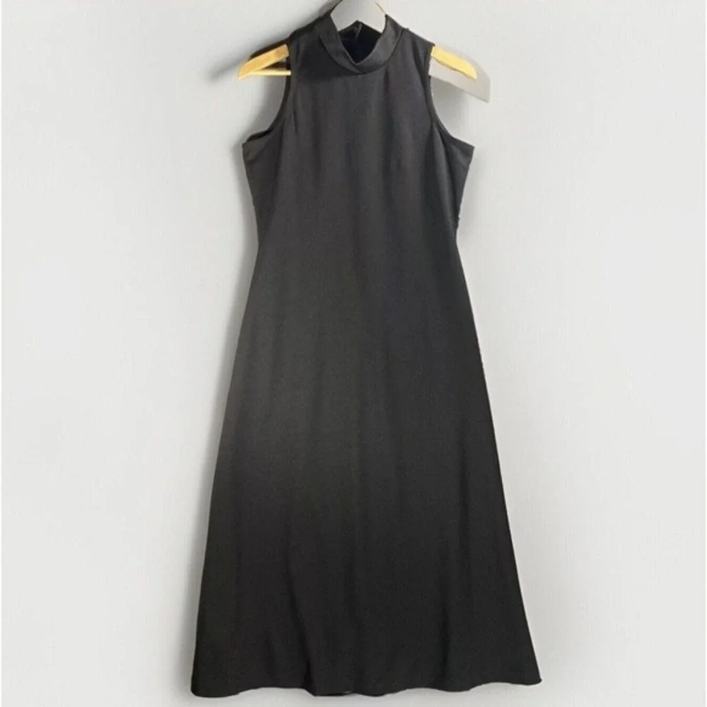 NWT VTG 90s Y2k Black Dress M Full Length Long‎ Mock Neck Bra Goth Witchy Grunge